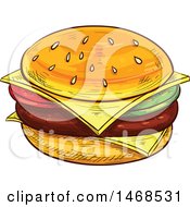 Clipart Of A Sketched Cheeseburger Royalty Free Vector Illustration by Vector Tradition SM