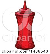 Clipart Of A Sketched Bottle Of Ketchup Royalty Free Vector Illustration