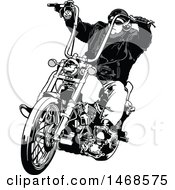 Poster, Art Print Of Grayscale Biker On A Chopper
