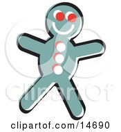 Poster, Art Print Of Happy Gingerbread Man Cookie Retro Clipart Illustration