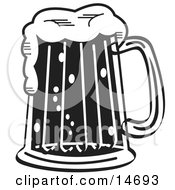 Black And White Frothy Mug Of Beer In A Bar Clipart Illustration