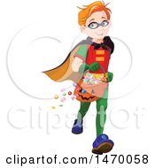 Poster, Art Print Of Boy Trick Or Treater Running In A Super Hero Halloween Costume