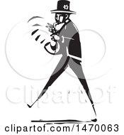 Jazz Musician Playing A Saxophone In Black And White Woodcut