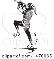 Clipart Of A The Pied Piper Marching And Playing A Pipe In Black And White Woodcut Royalty Free Vector Illustration by xunantunich