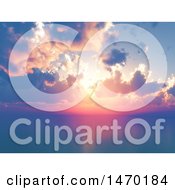 Clipart Of A 3d Peaceful Ocean Sunset Landscape Royalty Free Illustration