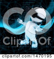Clipart Of A 3d White Man Wearing A Virtual Reality Headset On A Techno Background Royalty Free Illustration