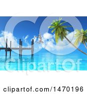 Clipart Of A 3d Woman Jumping Off Of A Jetty Into The Ocean Royalty Free Illustration by KJ Pargeter