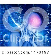 Poster, Art Print Of 3d Woman With Connections Visible In Her Brain Over A Network Background