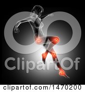 3d Anatomical Woman Jumping With Visible Leg Bones And Highlighted Joints On Gray