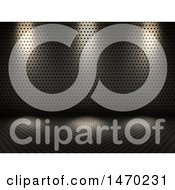 Clipart Of A 3d Perforated Wall And Floor With Lights Royalty Free Illustration