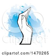 Clipart Of A Black And White Human Hand Over Blue Strokes Royalty Free Vector Illustration