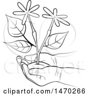 Clipart Of A Pair Of Hands Holding Flowers Royalty Free Vector Illustration