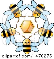 Circle Of Bees Around A Honeycomb