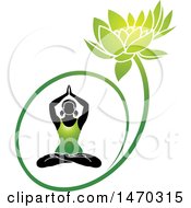 Poster, Art Print Of Silhouetted Woman Doing Yoga In A Green Water Lily Lotus Flower