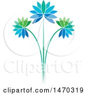 Clipart Of Blue And Green Flowers Royalty Free Vector Illustration