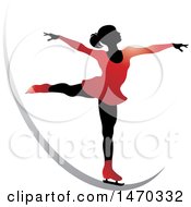 Silhouetted Female Figure Skater On A Silver Swoosh
