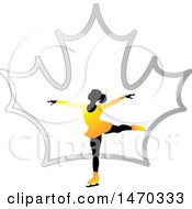 Silhouetted Female Figure Skater Over A Silver Maple Leaf