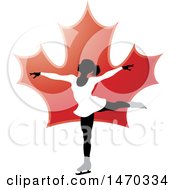 Silhouetted Female Figure Skater Over A Red Maple Leaf