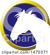 Poster, Art Print Of White Silhouetted Horse Head In A Gold And Blue Circle