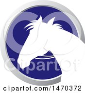 Poster, Art Print Of White Silhouetted Horse Head In A Silver And Blue Circle