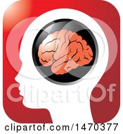 Poster, Art Print Of Profiled Head With A Visible Brain On A Red Icon