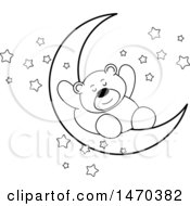 Poster, Art Print Of Black And White Bear Sleeping On A Crescent Moon