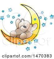 Poster, Art Print Of Bear Sleeping On A Crescent Moon