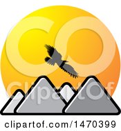 Poster, Art Print Of Silhouetted Eagle Flying Over Mountains And Sunset Sky