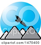 Clipart Of A Silhouetted Eagle Flying Over Mountains And Blue Sky Royalty Free Vector Illustration by Lal Perera