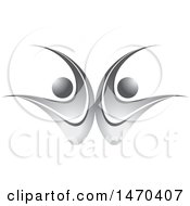 Clipart Of Silver People Cheering Or Dancing Royalty Free Vector Illustration