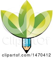 Poster, Art Print Of Blue Pencil With Green Leaves