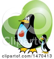 Poster, Art Print Of Penguin Parent And Baby Over A Green Heart