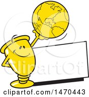 Poster, Art Print Of Trophy Mascot Holding Up A Globe Over A Blank Sign