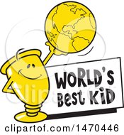 Poster, Art Print Of Trophy Mascot Holding Up A Globe Over A Worlds Best Kid Sign