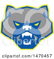 Poster, Art Print Of Retro Angry Wolverine Face In Gray Blue And Yellow