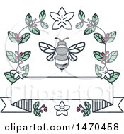 Poster, Art Print Of Bee With Coffee Leaves And Berries Over A Blank Banner
