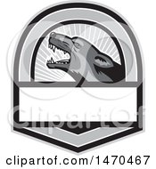 Clipart Of A Grayscale German Shepherd Dog In A Shield With Rays Royalty Free Vector Illustration by patrimonio