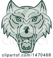Poster, Art Print Of Green Wolf Head In Line Art Style