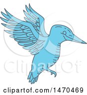 Blue Flying Kingfisher Bird In Line Art Style