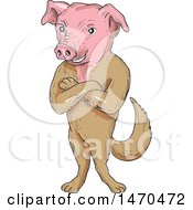 Poster, Art Print Of Creature With A Pig Head And Dog Body In Cartoon Sketch Style