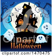 Poster, Art Print Of Group Of Halloween Ghosts Near A Haunted House