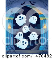 Poster, Art Print Of Group Of Halloween Ghosts In A Haunted Hallway