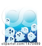 Poster, Art Print Of Background Of A Group Of Halloween Ghosts On Blue