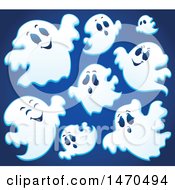 Clipart Of A Group Of Halloween Ghosts On Blue Royalty Free Vector Illustration