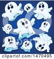 Poster, Art Print Of Group Of Halloween Ghosts On Blue