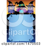 Poster, Art Print Of Halloween Scroll With Witch Owls