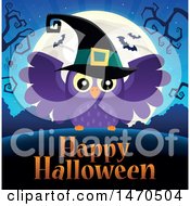 Poster, Art Print Of Happy Halloween Greeting With A Witch Owl