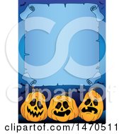 Poster, Art Print Of Halloween Scroll Bordered With Blue And Jackolanterns