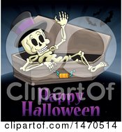 Poster, Art Print Of Happy Halloween Greeting Under A Skeleton In A Coffin