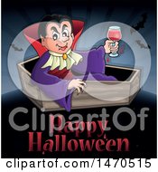 Clipart Of A Happy Halloween Greeting Under A Vampire In A Coffin Royalty Free Vector Illustration